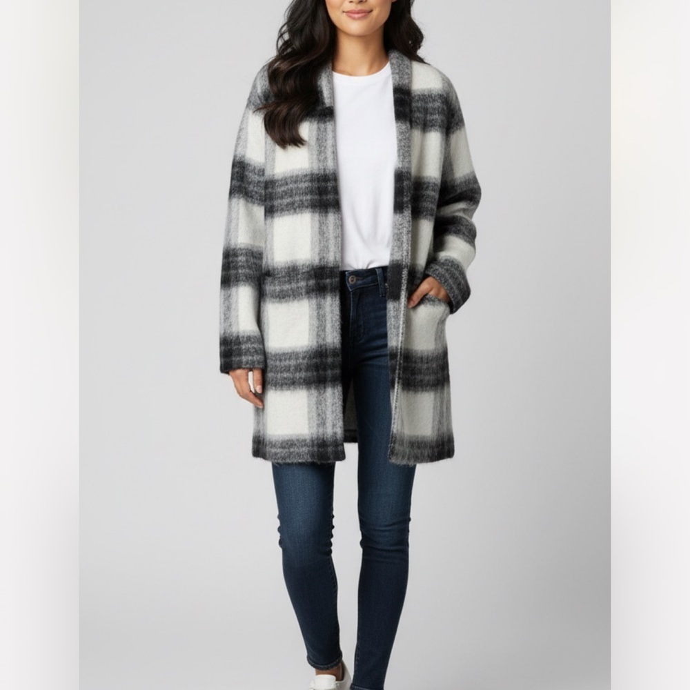 Just Femme Wood Kimono Checkered Wool Jacket. Sz S